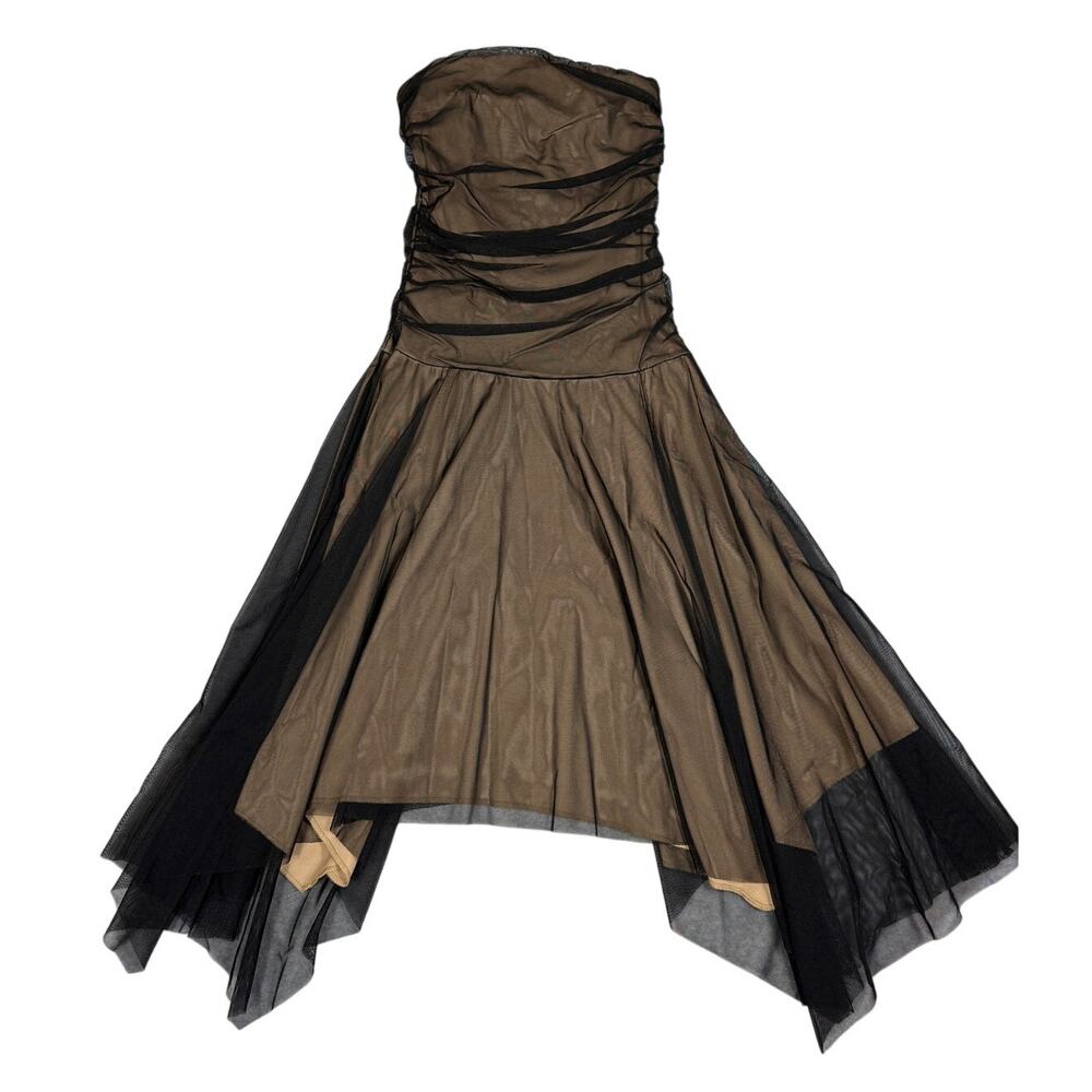 Aqua Strapless Mesh Tulle Dress Womens Size XS Ruched Bodice Fairy Grunge Y2K
